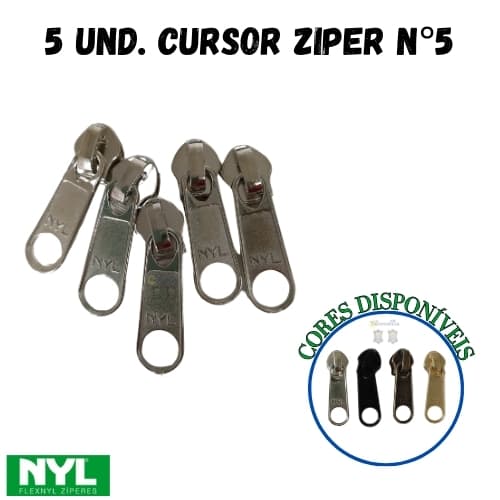 5 Cursor, deslizador, puxador para ziper n°7 poliester Nyl, artesanatos, bolsas, almofadas, aviamento