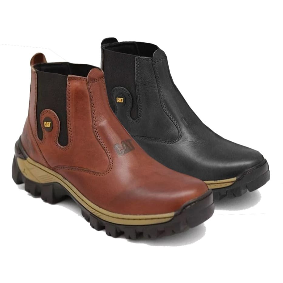 Kit 2 Pares Bota masculina Cat Botina De Segurança de Couro Legitimo Confortável e Durável