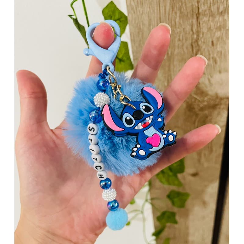Chaveiro Stitch e Angel Capivara Pompom Personalizado com Nome
