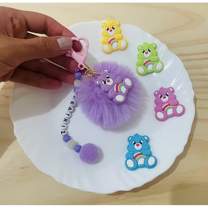 Chaveiro Ursinhos Carinhosos Pompom Personalizado