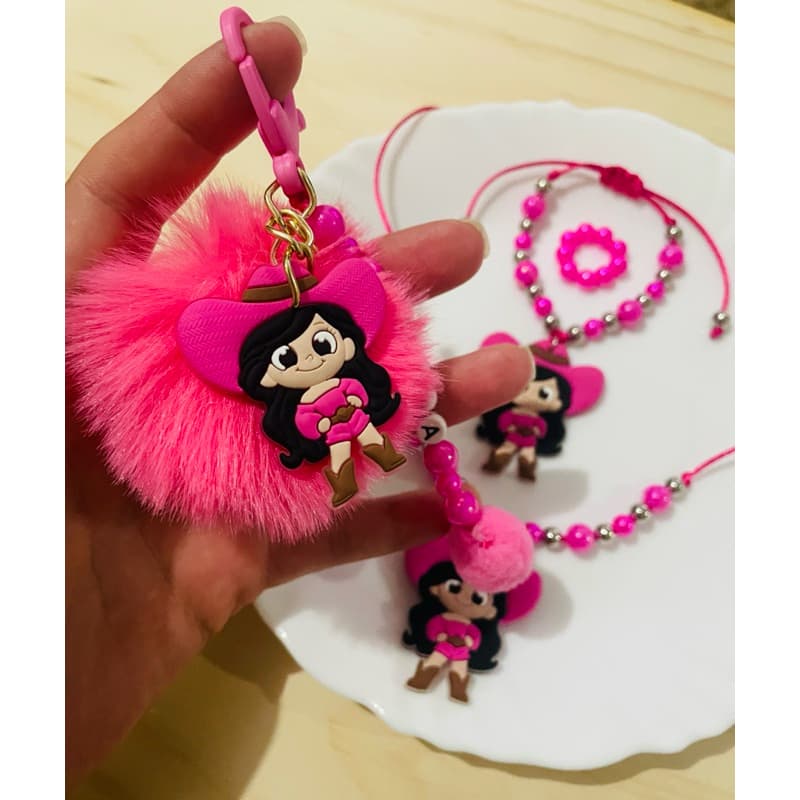 Colar Boiadeira Ana Castela Colar Pulseira Chaveiro Pompom