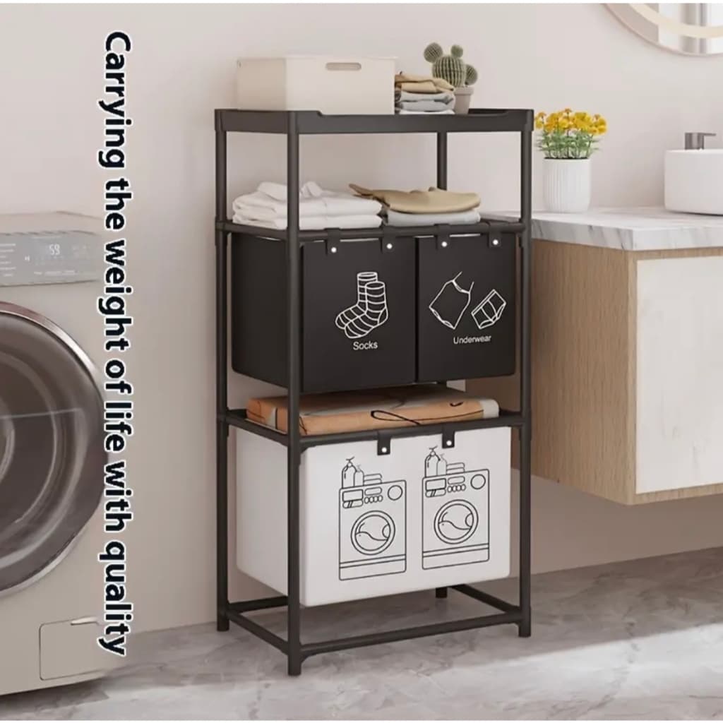 Cesto de roupa suja com prateleira cesto organizador de armazenamento quarto Multiuso