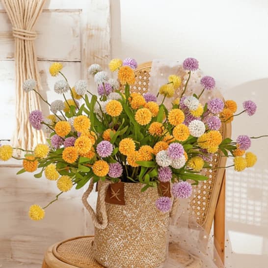GALHO DE MINI BOLINHA ARTIFICIAIS 40cm buque de hortênsia Buquê de dente-de-leão Decoração de sala de estar para casa