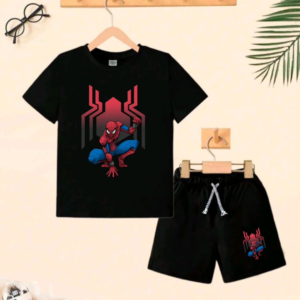 Conjunto infatil de menino do Homem aranha de camiseta e bermuda  de verão