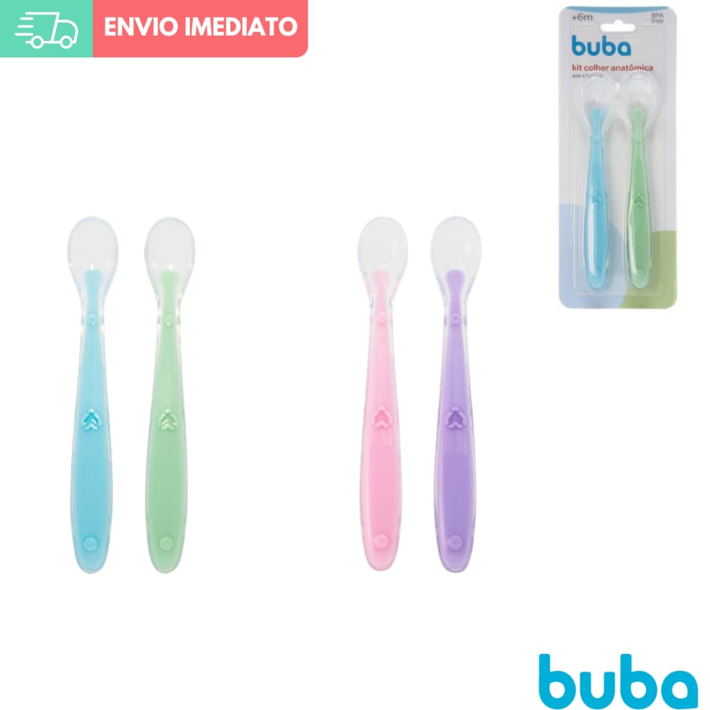 Colher De Silicone Bebe Introdução Alimentar Macia Anatomica Buba