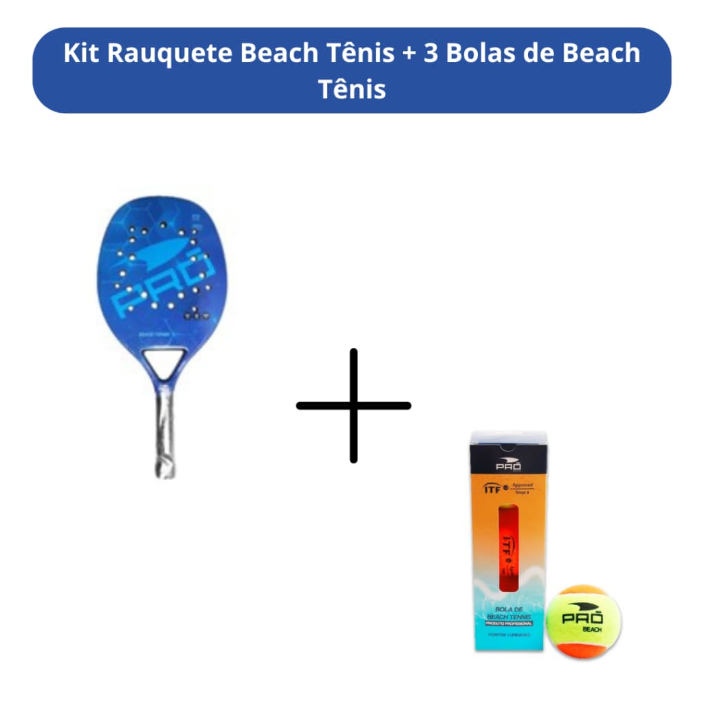 Kit Tennis de Praia: Raquete Beach Tennis de Fibra de Carbono + 3 Bolinhas de Beach Tennis