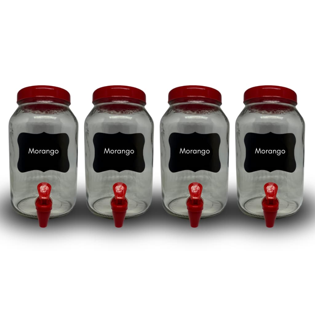 KIT 4 SUQUEIRAS DE VIDRO 3 LITROS COM LOUSA E GIZ