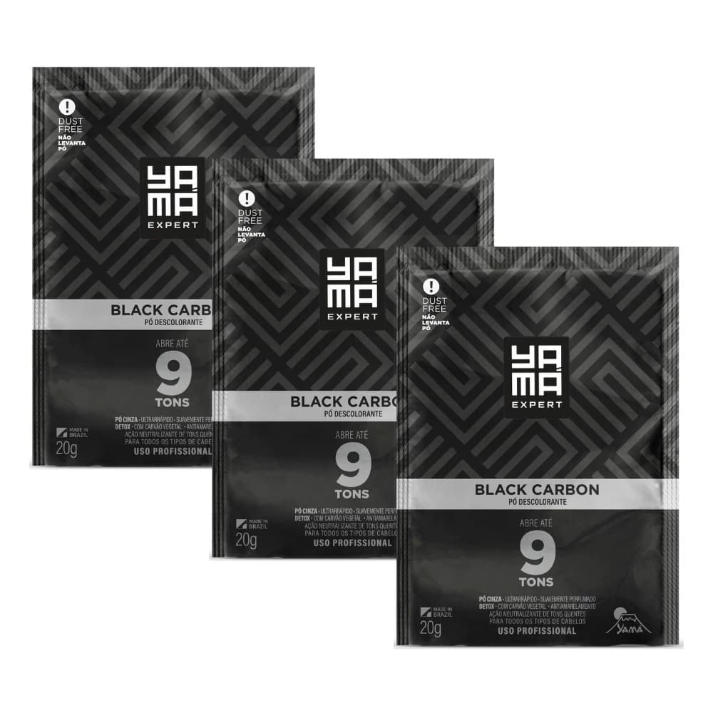 Kit 3 Pó Descolorante 9 Tons Black Carbon Yamá Expert 20g