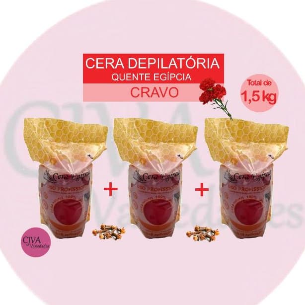 Kit 3 Ceras Egípcia Cravo - Quente Depilatória Elástica, menos dolorida, 500g - Total 1,5 kg