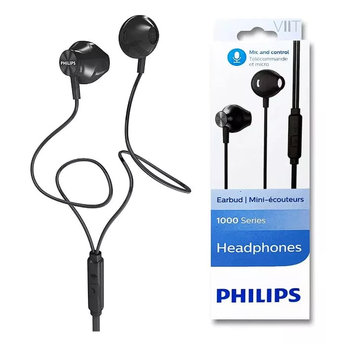 Fone de Ouvido Philips Intra Auricular com Microfone, Fio, Preto e Original - Barato