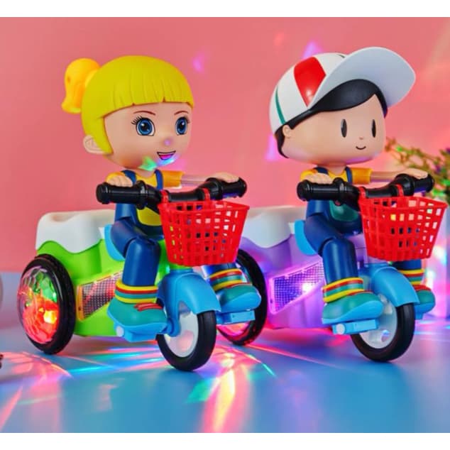 Brinquedo Motoqueiro Triciclo Empina e Gira 360