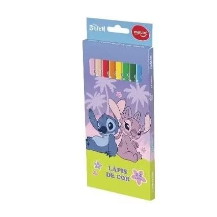 Lápis de Cor 12 cores, Stitch Disney, Molin - CX 12 UN