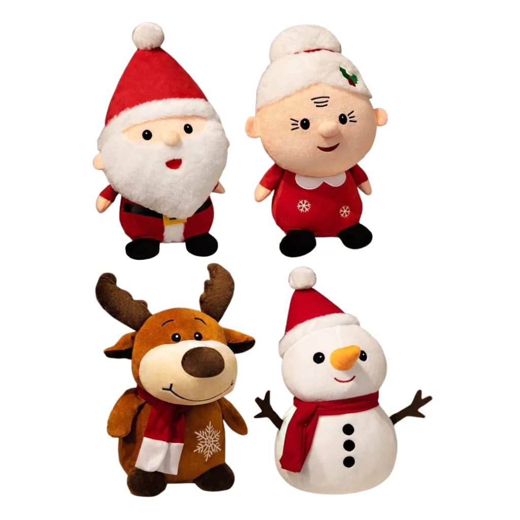 Pelúcias de Natal 25cm - Papai Noel, Mamãe Noel, Rena e Boneco de Neve - Feliz Natal Presentes Ursinho Festa Decoração