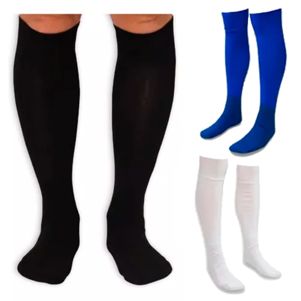 Kit 3 Meião Colorido Infantil Jogo Futebol Criança Preto, Azul, Branco Confortável Do 28 Ao 34