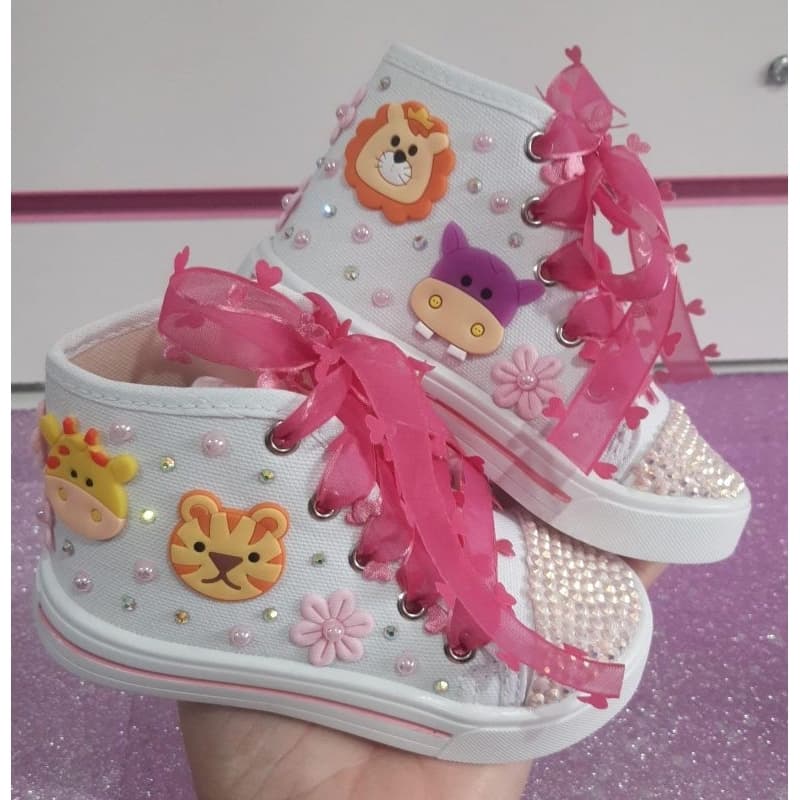 tênis personalizado infantil botinha temática  safari rosa