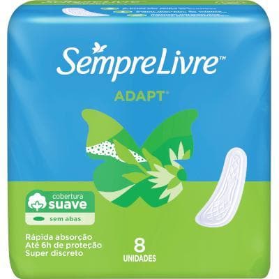4 unidades Absorvente Sempre Livre Adapt Suave sem abas Pacote com 8 unidades