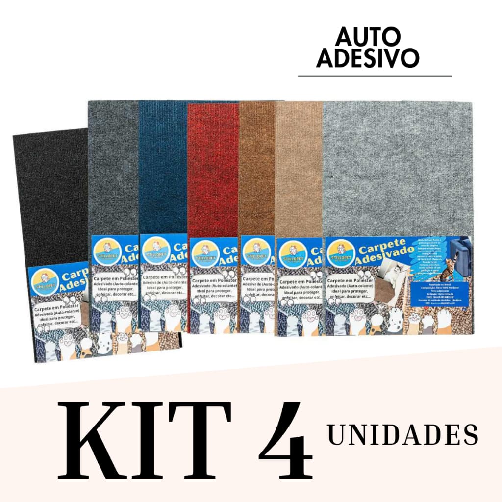 Carpete Adesivo Arranhador com 4 unidades - para Parede, Sofá e Cama Box para Gato