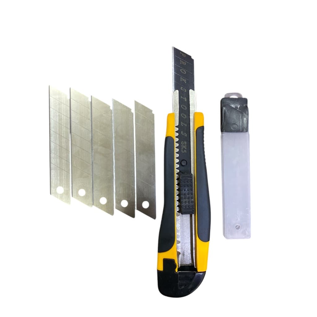 Estilete Profissional Emborrachado 5 Lâminas Com Trava 18mm Multifuncional Estilete Grande Premium