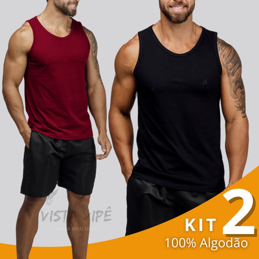 Kit 2 Regata Masculina Camisa Algodão Básica Camiseta Lisa Blusa