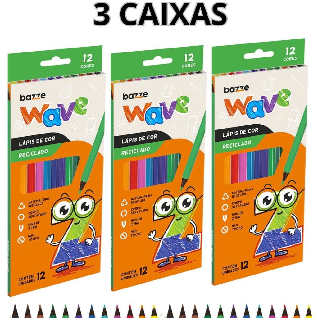 Lapis De Cor 12 Cores Kit Com 3 Caixas Com 12 Cores Cada