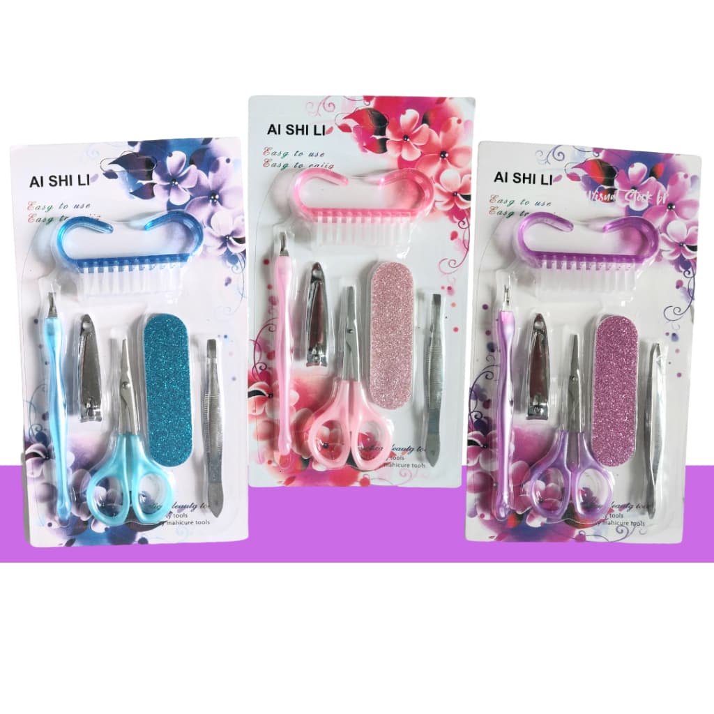 Kit  Manicure 6 peças cores variadas Azul Rosa Lilás