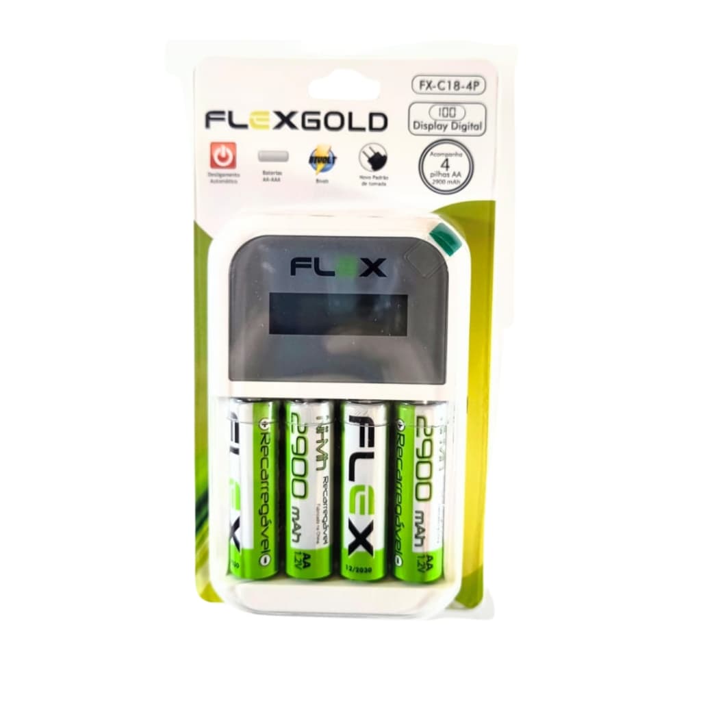 Carregador de Pilhas AA/AAA Digital com 4 ilhas AA 2900mah FX-C18 marca Flex gold