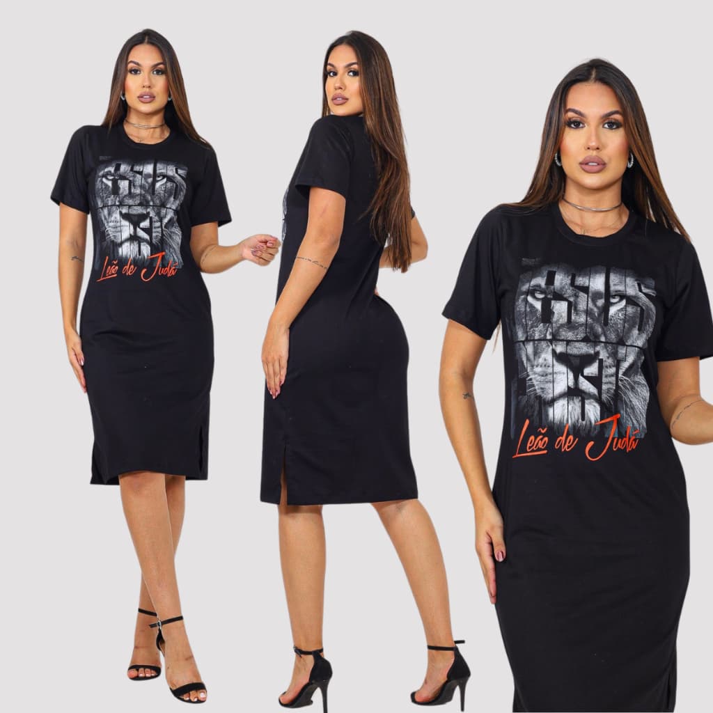 Vestido Mídi Estampado Moda Evangélica Casual Fenda Lateral Tendência