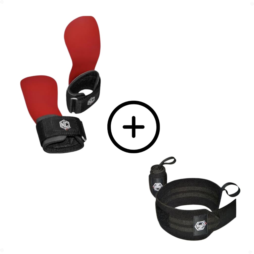 Kit Crossfit Grip Luva Revolution Red Nc Extreme Luva + Munhequeira Elástica Cross Training Palmar