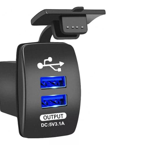 Tomada Usb Veicular 12 / 24v 2 Saídas Led Azul P/ Painel