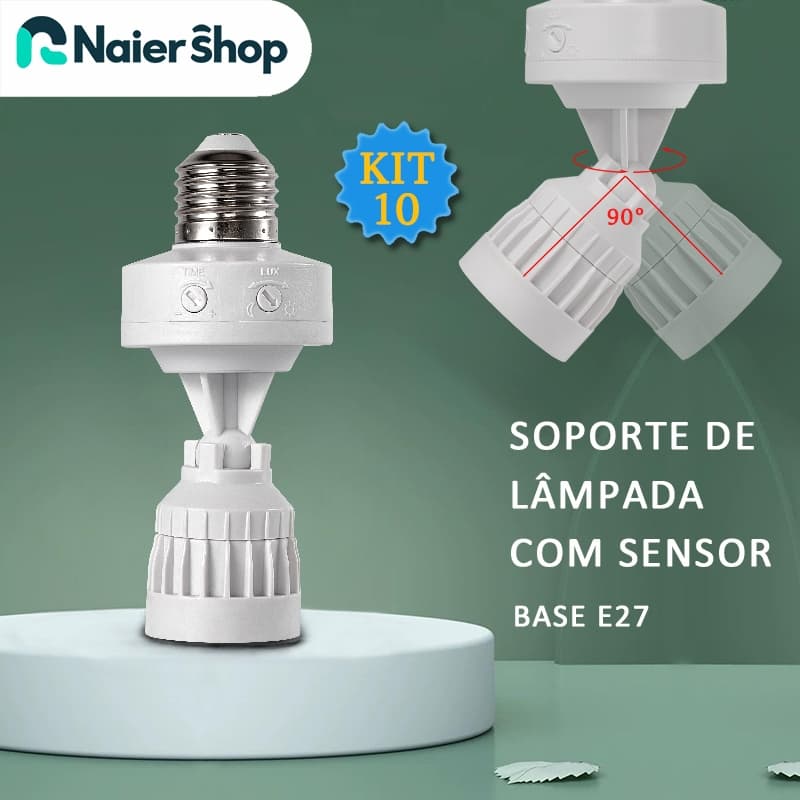 Kit 10 Soporte de Lâmpada com Sensor de Radar e Fotocélula Soquete E27 Bivolt Girável 360 Graus