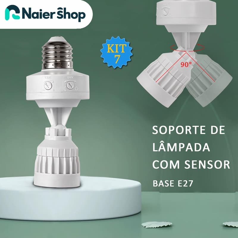Kit 7 Soporte de Lâmpada com Sensor de Radar e Fotocélula Soquete E27 Bivolt Girável 360 Graus
