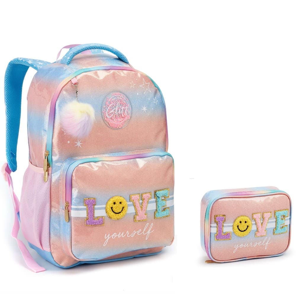 Mochila + Estojo Box Feminino Love Glitter Top