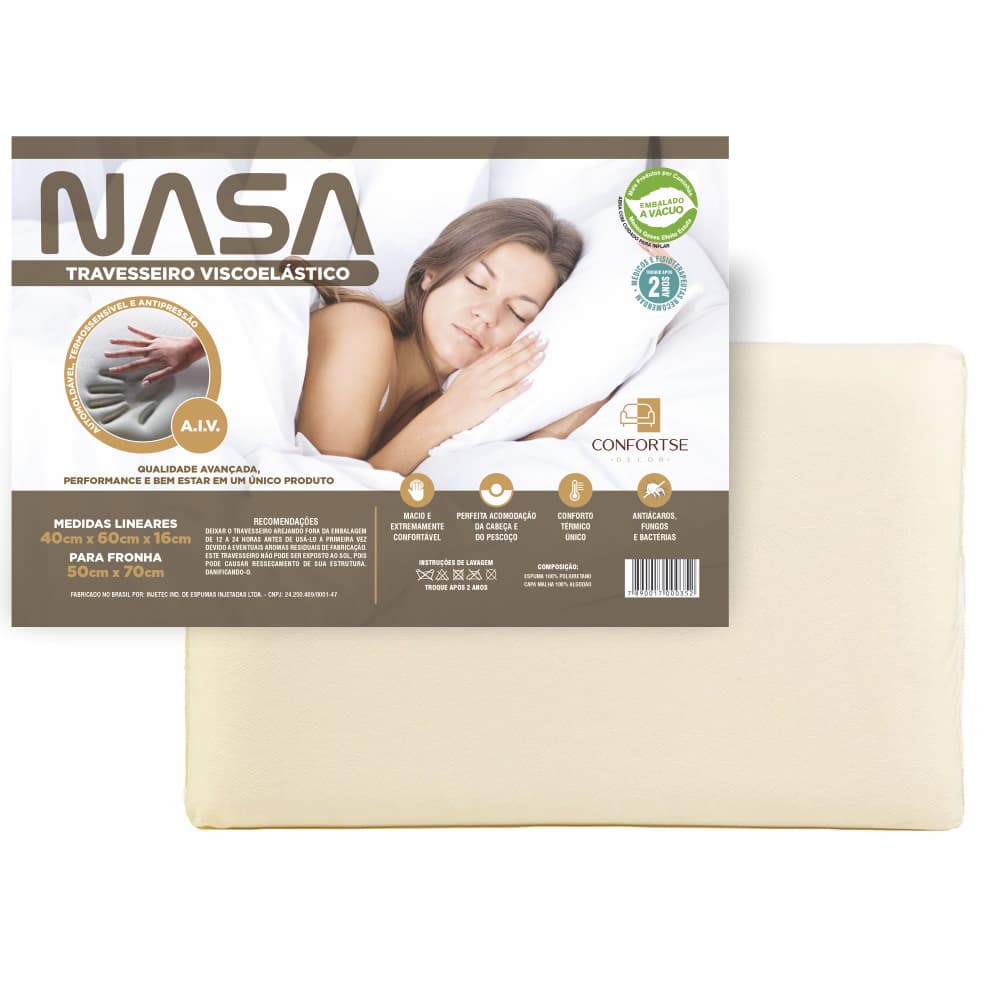 Travesseiro Nasa INJETEC Viscoelástico Inteligente Firme Macio DUOFLEX