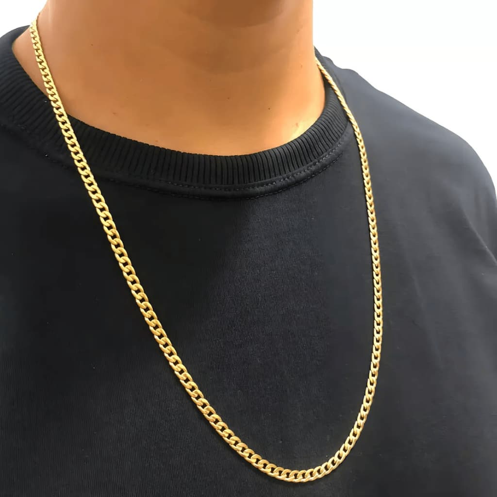 Corrente Dourada Masculina De Aço Inoxidavel 70cm Não Perde a Cor