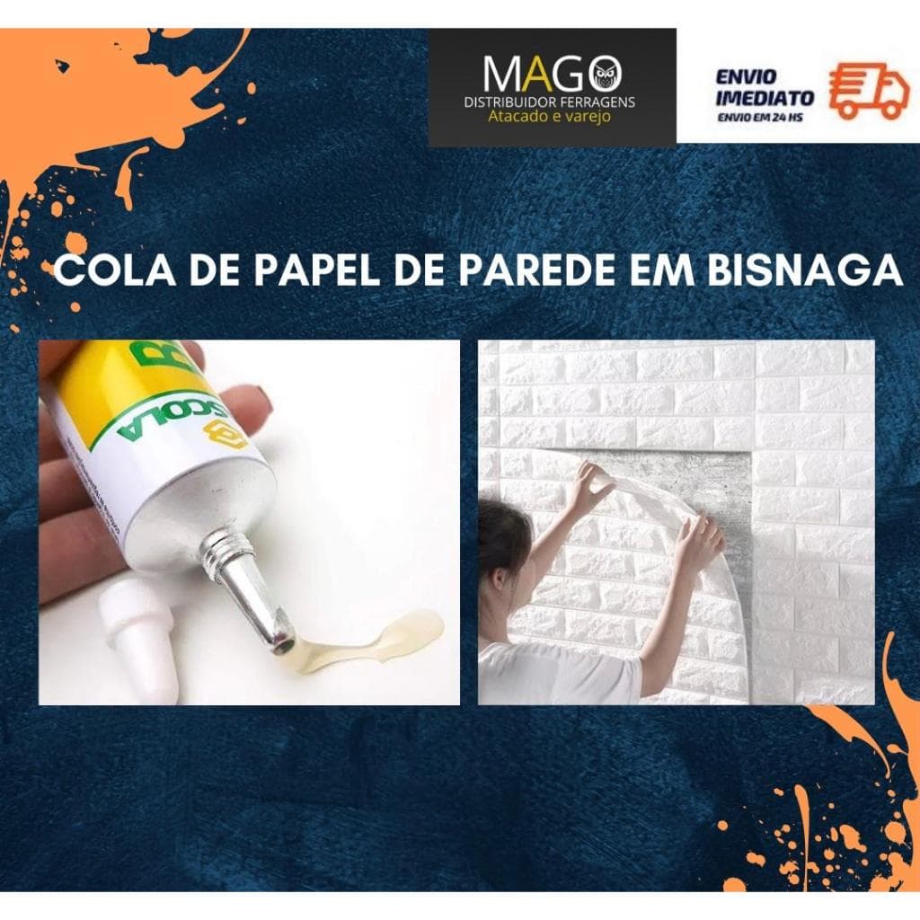Cola papel de parede, placas pvc, Bisnaga com bico para pequenos reparos