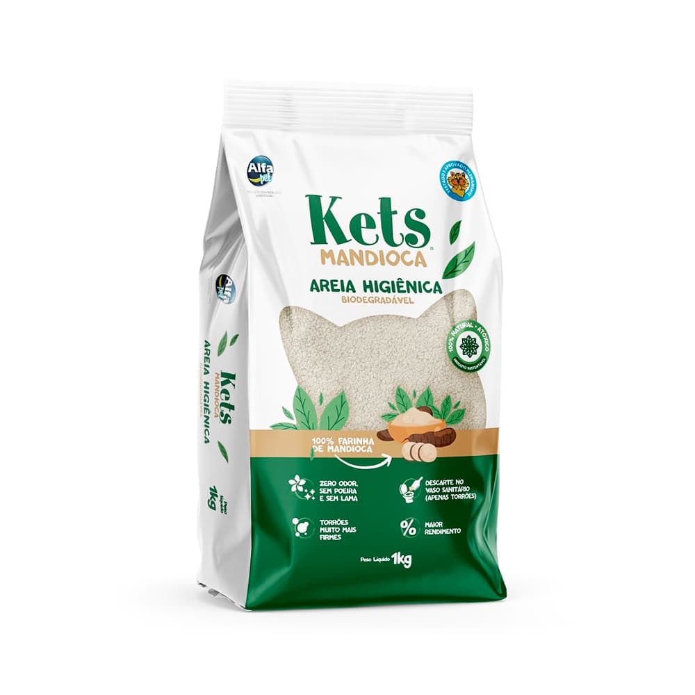 Areia Higiênica Kets Biodegradável de Extrato de Mandioca Para Gatos - 1kg