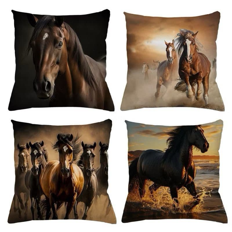 KIT 4 CAPAS DE ALMOFADAS IDEAL PARA DECORAÇÃO, CAVALO - TAMANHO 45 X 45