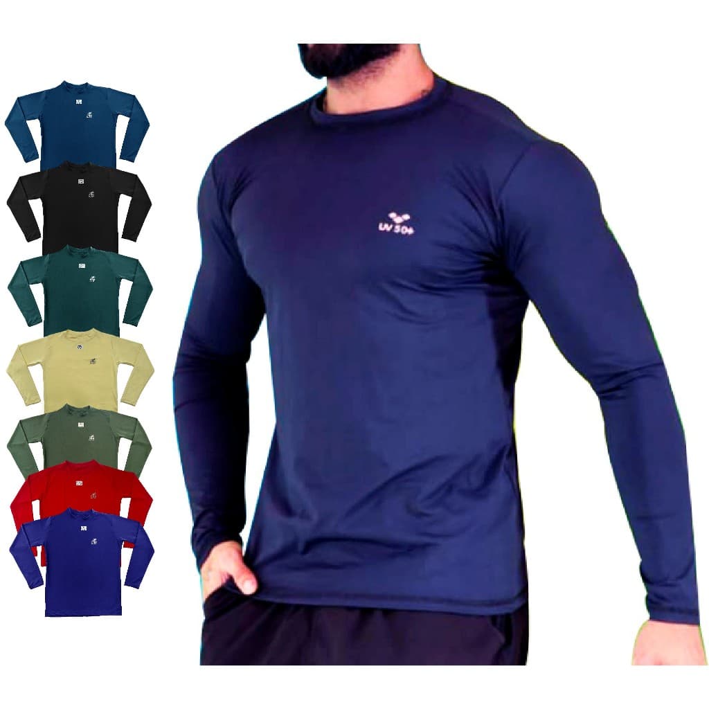 Camisa uv masculino Térmica Com Proteção Uv 50+ Segunda Pele Camiseta Malha Fria Academia Manga Longa