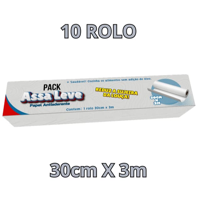 Kit 10 Papel PACK Assa+leve Antiaderente 30cm X 3m Anti Gordura