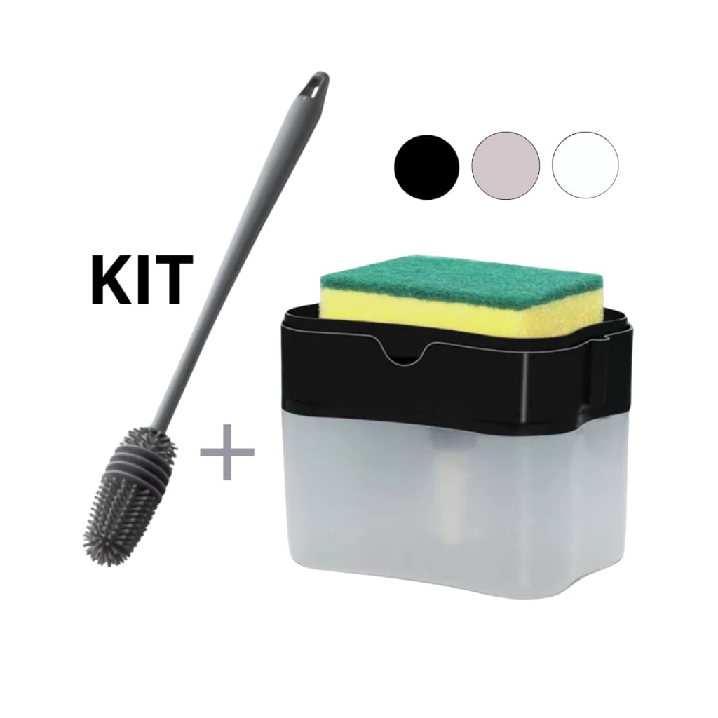 kit Dispenser Detergente Esponja Escova Silicone Lavar Louça Pia Cozinha Dispensador Sabão Limpeza