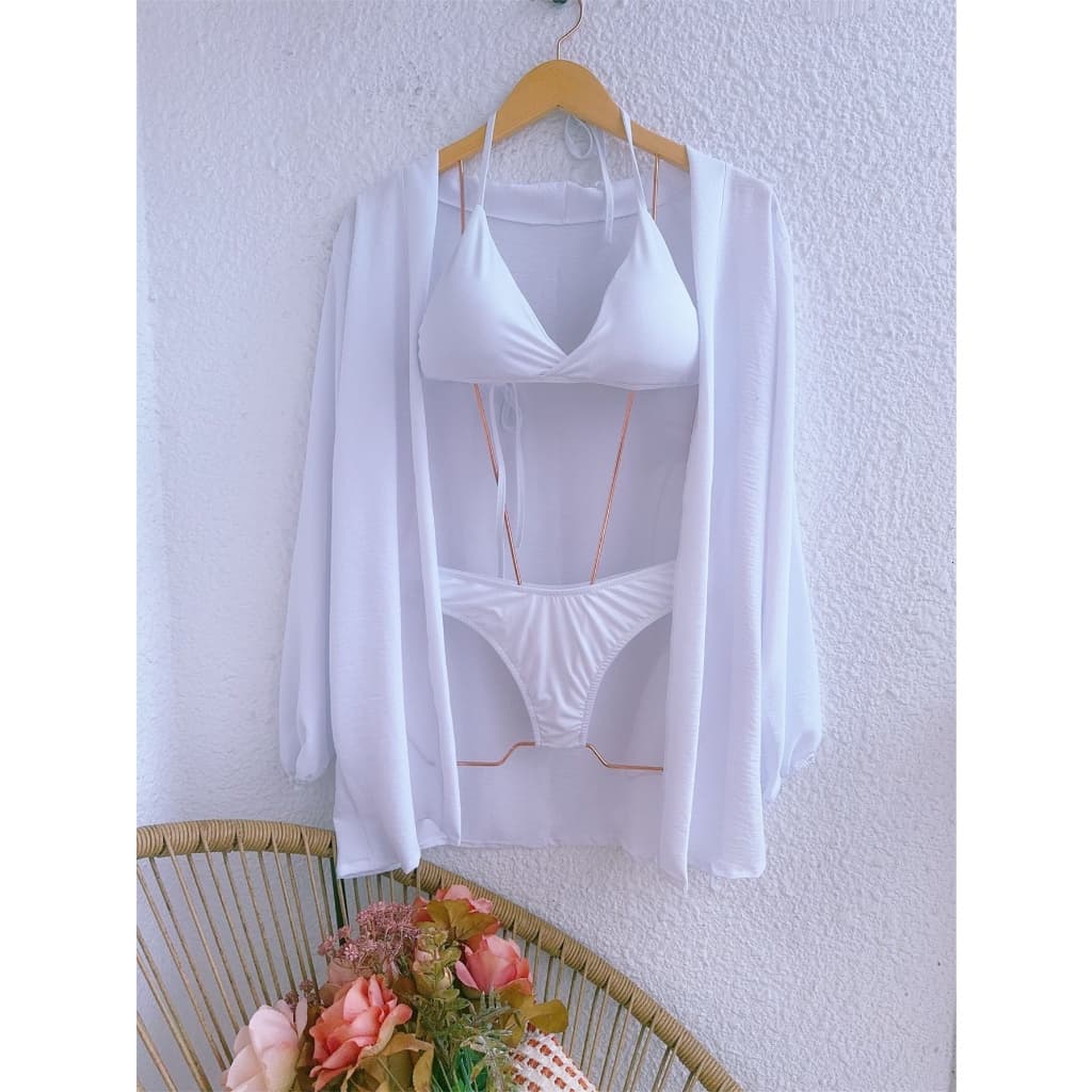 conjuntos kimono duna manga longa com biquini moda feminina #17-10