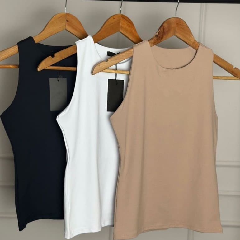 Kit 3 Blusinha Regata Suplex Forro Duplo Basica Elegante Moda blogueira Tedencia