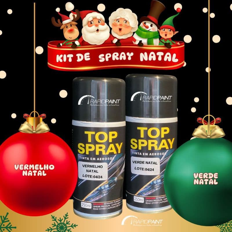 KIT TINTA SPRAY VERMELHO NATAL PEROLIZADO E VERDE NATAL ACETINADO TOP SPRAY