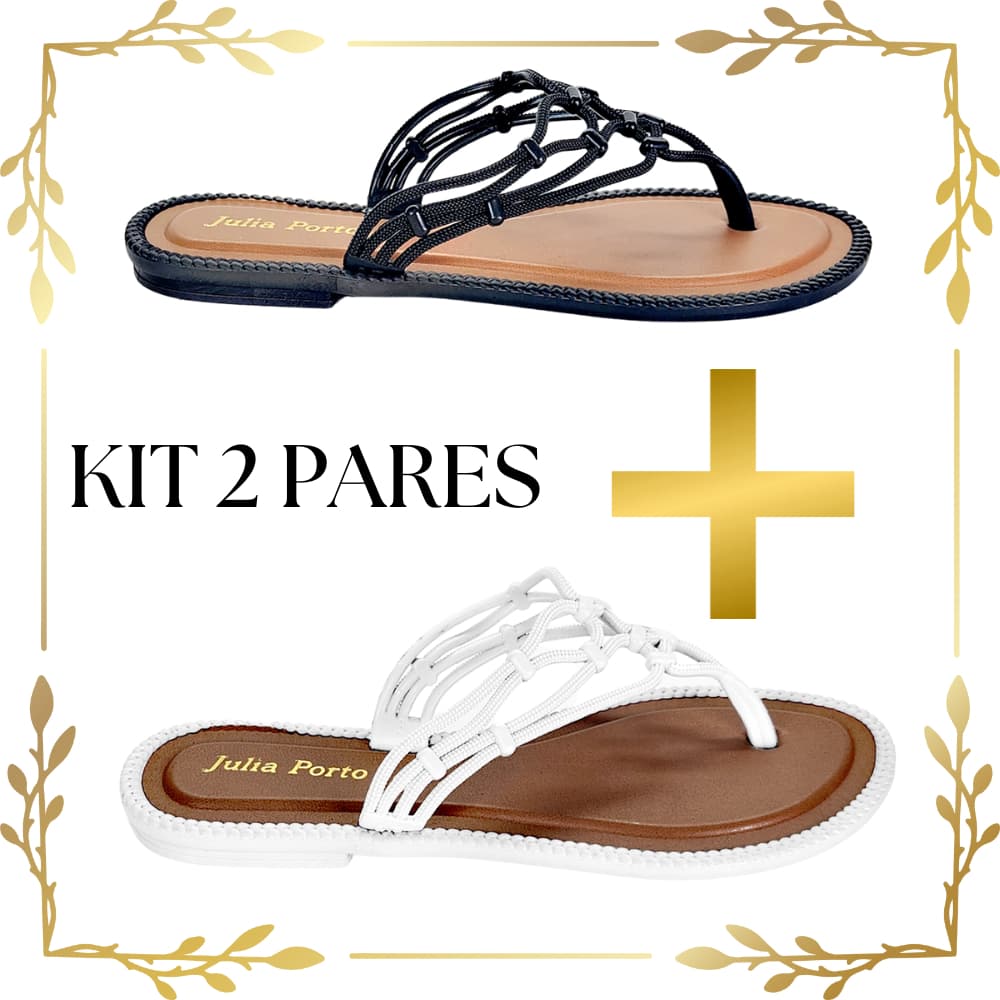 Kit 2 Pares Sandália Rasteira Feminina Passeio Casual Rasteirinha de Mulher Design Moderno Elegante