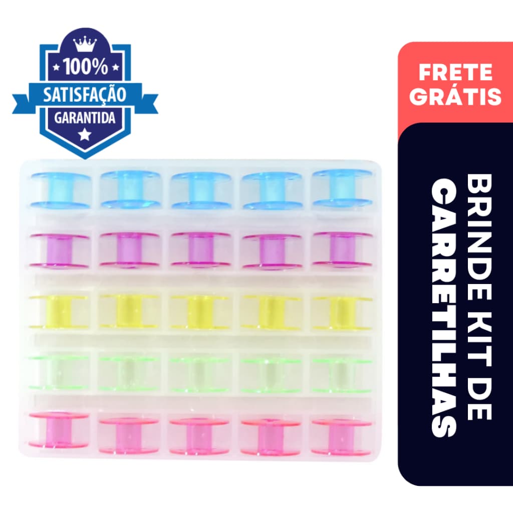 Estojo com 25 Carretilhas Plásticas Coloridas Sortidas + Kit de Bobinas