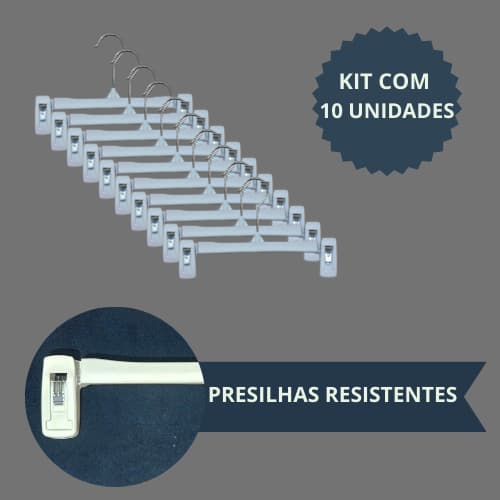 Kit 20 Cabides de Plástico Cabide Saia Calça Cabides de presilha com gancho de metal Cabide adulto Infantil