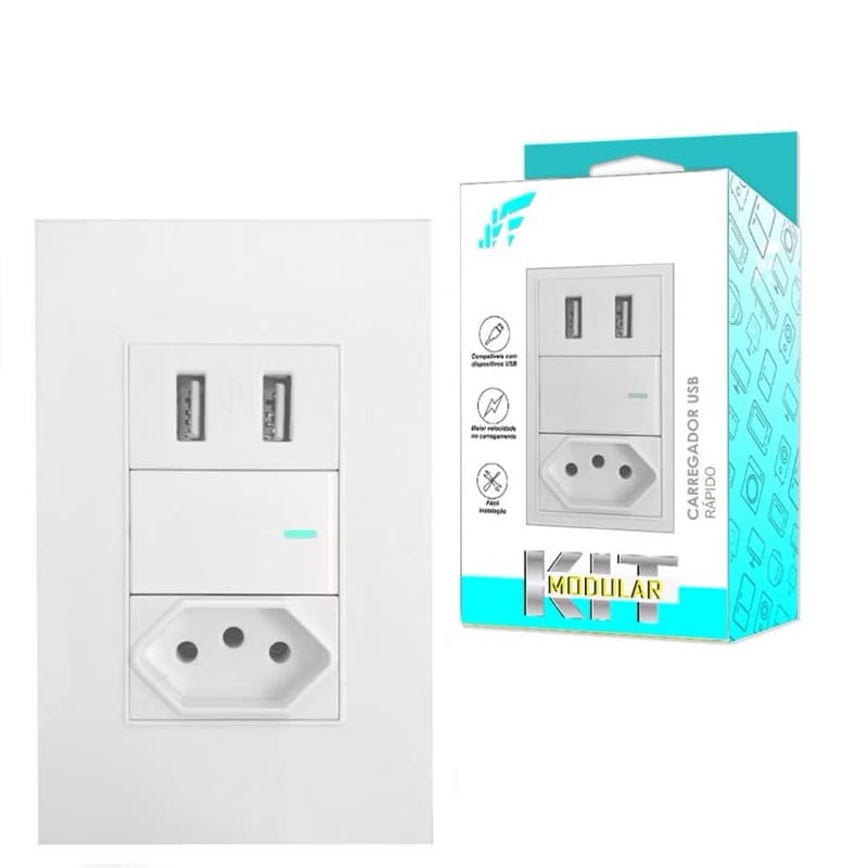 Tomada De Parede INTERRUPTOR SIMPLES LINHA PREMIUM Dupla Entrada USB Multiplo Carregamento Rapido