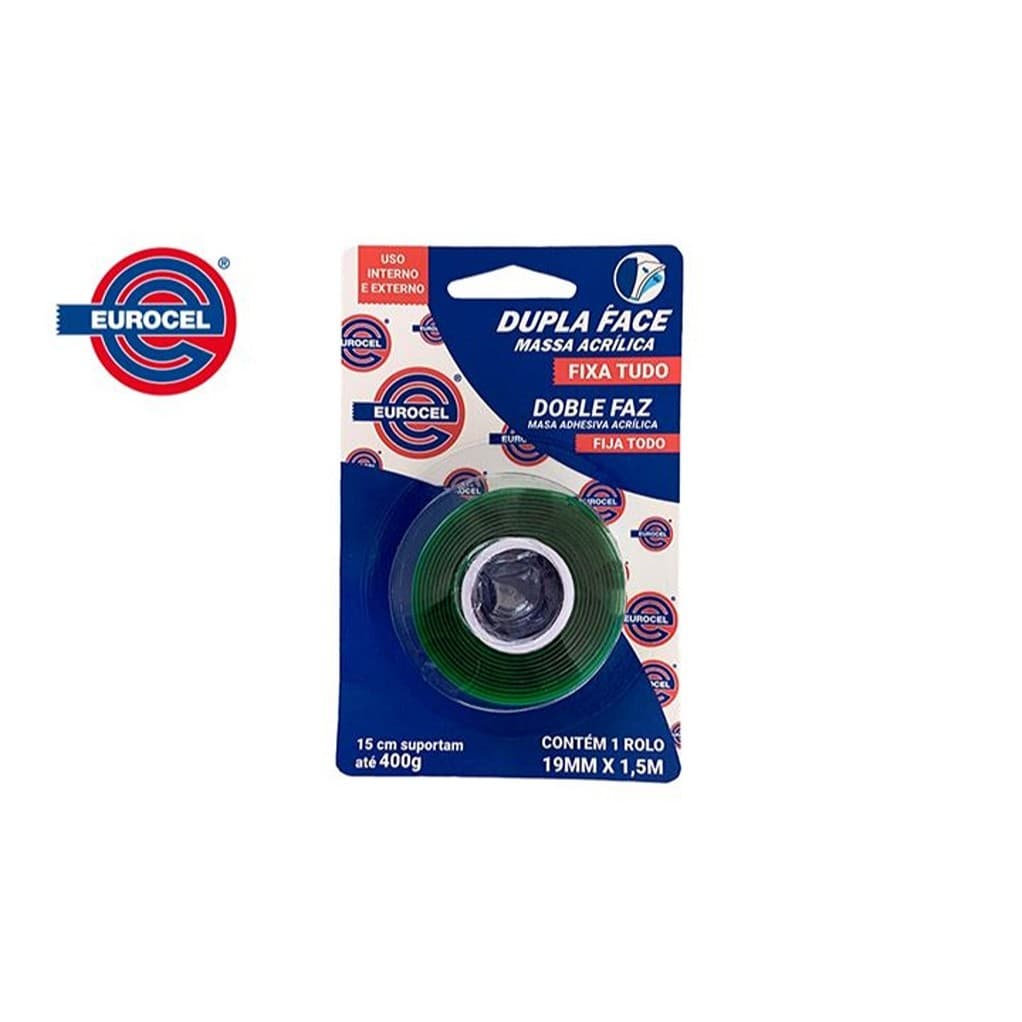 Fita Dupla Face Fixa Tudo 19mmx1,5m Massa Acrilica - Eurocel