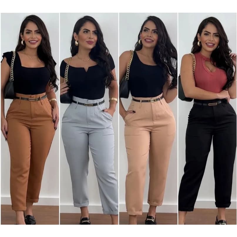 Calça Alfaiataria Feminina Cintura Alta Com Cinto Social