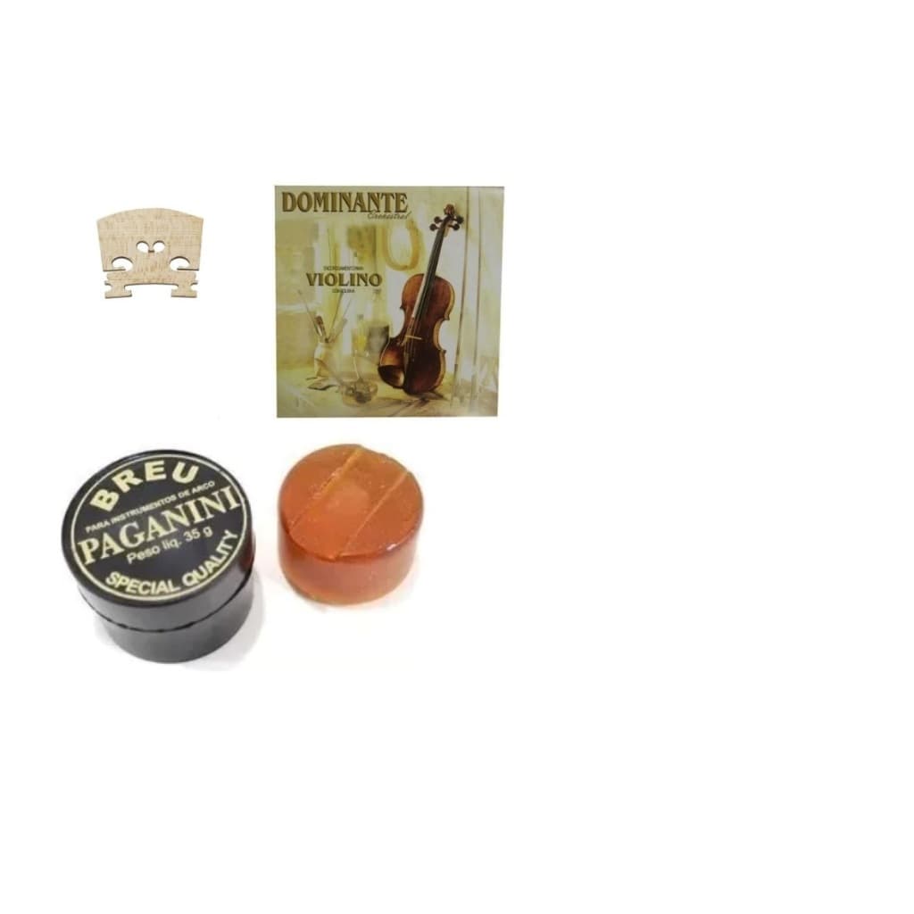 KIT VIOLINO ENCORDOAMENTO DOMINANTE 3/4 OU 4/4 + BREU PAGANINI + CAVALETE ESTUDANTE PROFISSIONAL